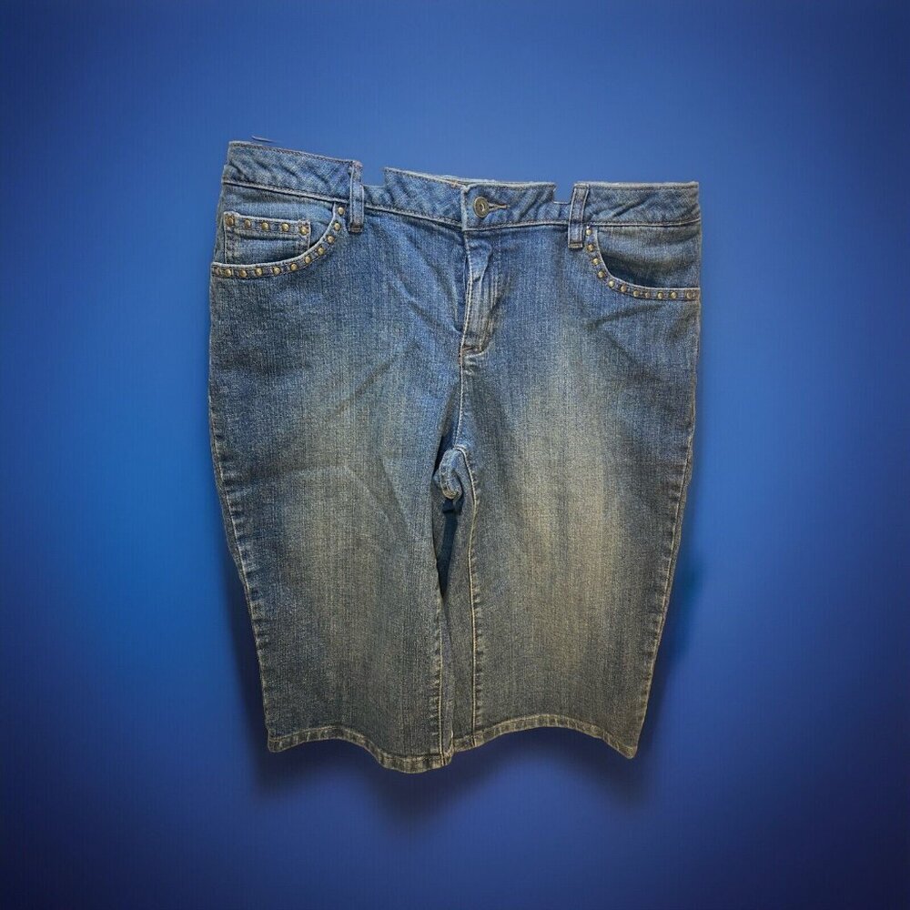 Liz Claiborne Size 12 Jeans Capri Dark Vintage Wash‎ Denim Short Stretch ~ New
